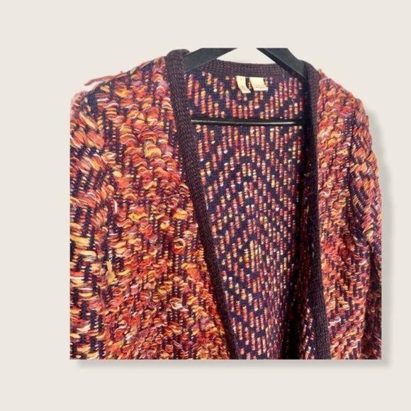 Moth Multicolor Keavy Boucle Open Front Wool Blend Cardigan - Picture 2 of 11